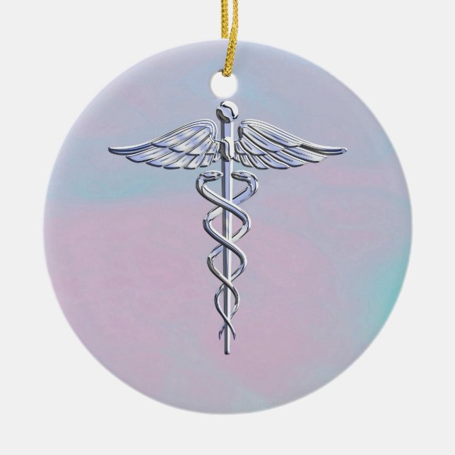 Silberner Caduceus-medizinischer Keramikornament (Vorne)