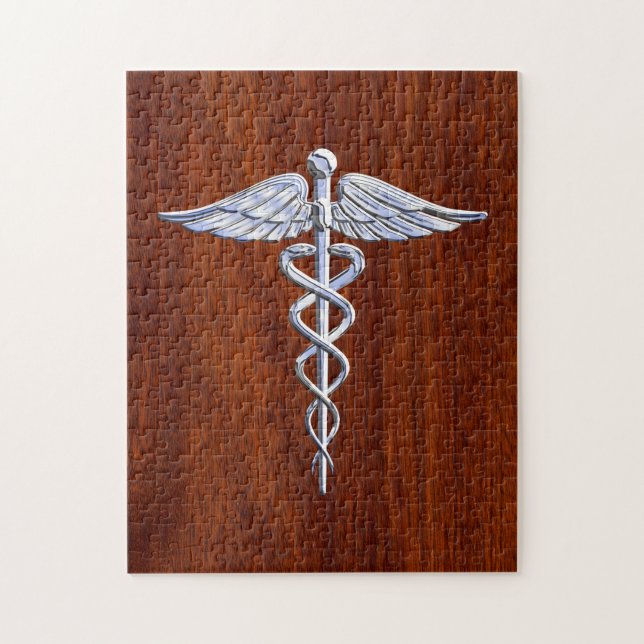 Silberner Caduceus-medizinischer Puzzle (Vertikal)