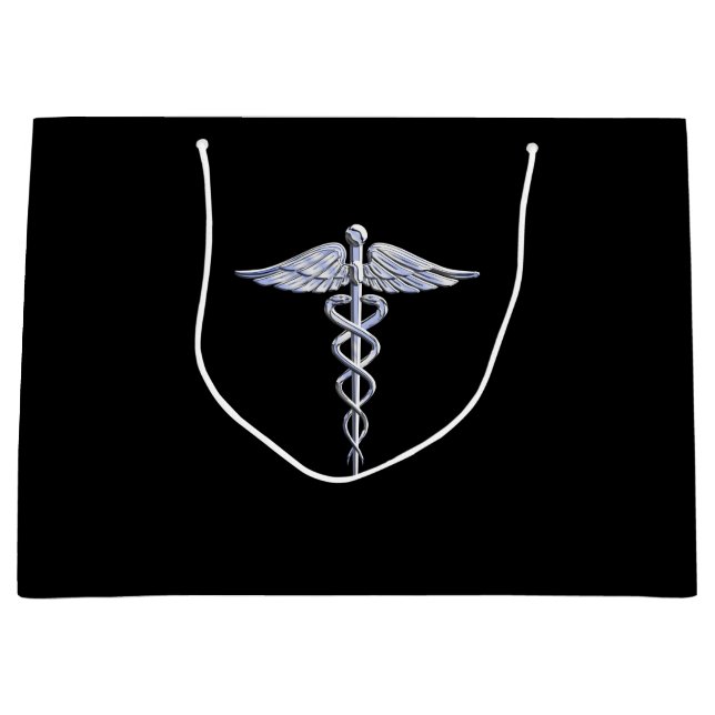 Silberner Caduceus-medizinisches Symbol auf Große Geschenktüte (Vorderseite)