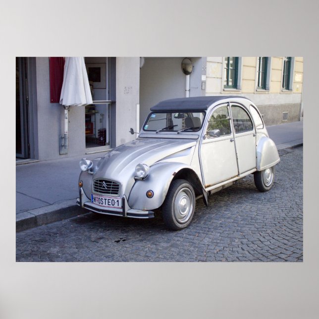 Silberner Citroën 2CV Poster (Vorne)