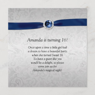 Silberner Damast-blaues Band-Edelstein des Einladung