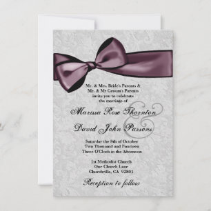 Silberner Damast und lila Pflaumen-Bogen-Hochzeit Einladung