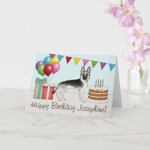 Silberner Deutscher Schäferhund Bunter Alles Gute  Karte