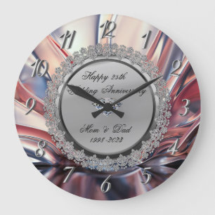 Silberner Diamant abstrakt  25. Hochzeitstag  Große Wanduhr