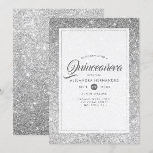 Silberner Diamant Glitter Elegant Quinceañera Einladung