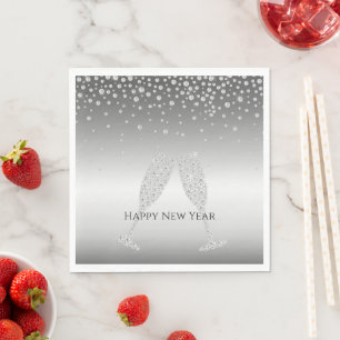 Silberner Diamant Glitzer Champagnerglas Neujahr Serviette