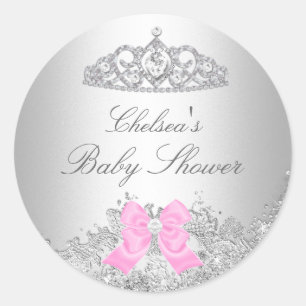 Silberner Diamant & Tiara-Baby-Shower-Aufkleber Runder Aufkleber