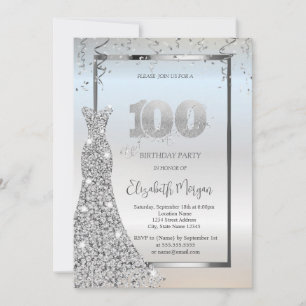 Silberner Diamantenkleid zum 100. Geburtstag glänz Einladung