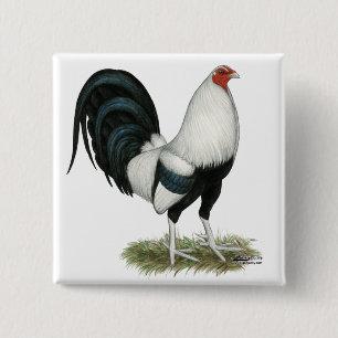 Silberner Duckwing Kampfhahn Button