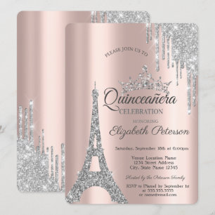 Silberner Eiffelturm Paris, Tröpfchen Quinceañera Einladung