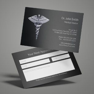 Silberner eleganter Caduceus auf schwarzem Medizin Terminkarte