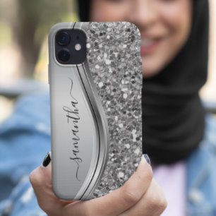 Silberner falscher Glitter Glam Bling personalisie iPhone 13 Hülle