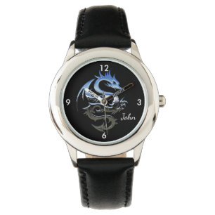 Silberner Feuer-Drache Armbanduhr