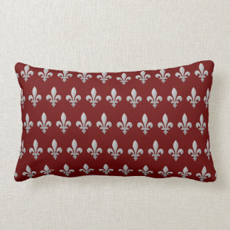 Silberner Fleur de Lys Floral königlicher roter Lendenkissen