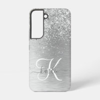Silberner gebürsteter Metall-Glitter-Monogramm-Nam