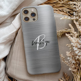 Silberner gebürsteter Metall-Schrift-Monogramm in Case-Mate iPhone Hülle