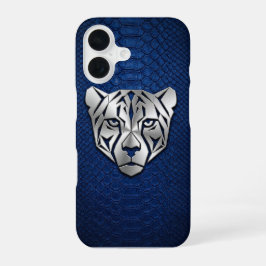 Silberner geometrischer Leopard Blaues Schlangenle iPhone 16 Hülle