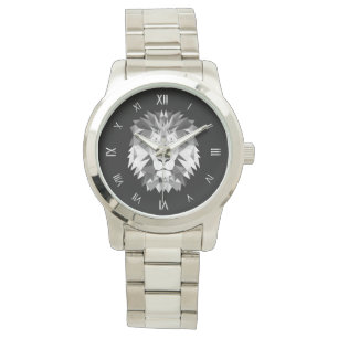 Silberner geometrischer Löwe-Kopf Armbanduhr