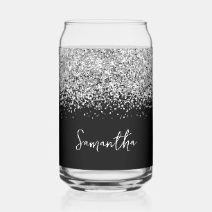 Silberner Glam Glitter auf Schwarz Dosenglas
