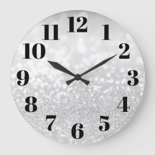 Silberner Glamour-Bokeh-Glitter Große Wanduhr