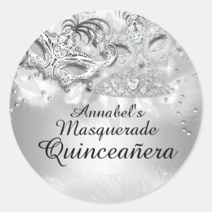 Silberner Glanz-Masquerade-Quinceanera-Aufkleber Runder Aufkleber