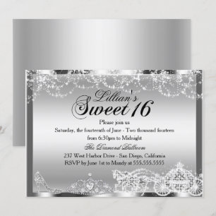 Silberner Glanz Prinzessin Thema Sweet 16 Einladun Einladung