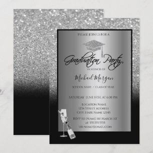 Silberner Glitter-Abschluss-Cap, Wein, Glas Abschl Einladung