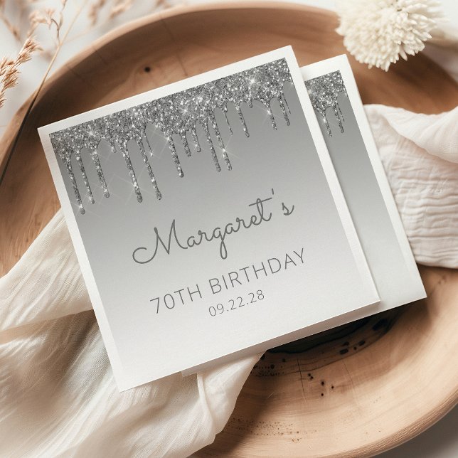 Silberner Glitter-Drip 70. Geburtstag Serviette (Von Creator hochgeladen)