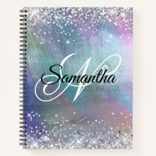 Silberner Glitter-Irideszent-Folien-Fancy-Monogram Notizbuch