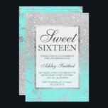 Silberner Glitter-Marmor des Imitats aquamariner Einladung<br><div class="desc">Ein moderner, hübscher Chic und ein Glittermarmordusche ombre des eleganten Imitats silbernes mit aquamariner Ozeanfarbe blockieren Bonbon eine 16-Geburtstags-Party Einladung mit silbernem ombre Muster, das auf einen aquamarinen Ozeanhintergrund mit und einen eleganten silbernen Rahmen perfekt ist für eine Prinzessin 16. Geburtstag verblaßt, perfekt für sie, der Fashionista, der modernes Muster...</div>