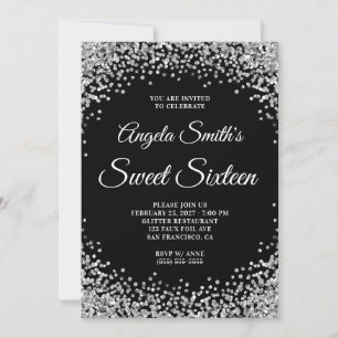 Silberner Glitter-Rand Schwarzes Sweet Sixteen Einladung