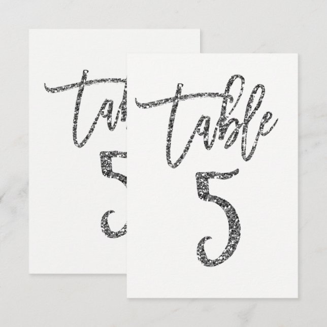 Silberner Glitter-Trendy-Modern-Script-Tisch Numme Einladung (Vorne/Hinten)