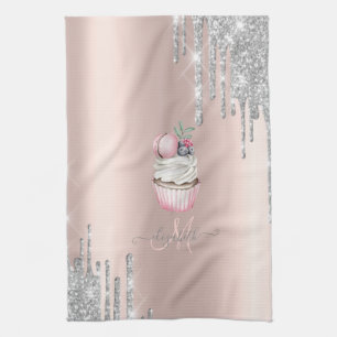 Silberner Glitter-Tropfen Rose Gold Monogramm Cupc Geschirrtuch