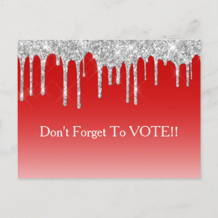 Silberner Glitter-Tropfen roter Hintergrund Wahl-E Postkarte