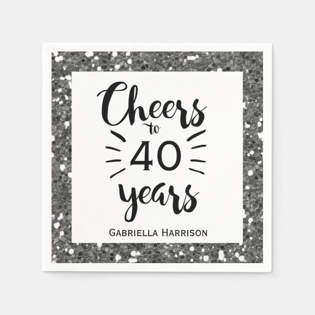 Silberner Glitzer 40. Geburtstag Serviette (Vorderseite)