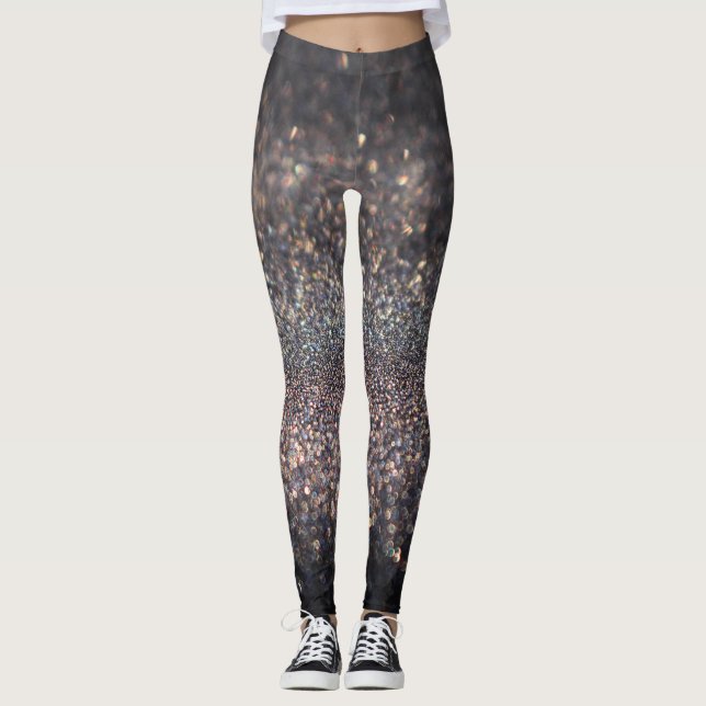 Silberner Glitzer: Black Bokeh Weihnachten Leggings (Vorderseite)