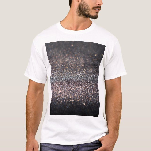 Silberner Glitzer: Black Bokeh Weihnachten T-Shirt (Vorderseite)