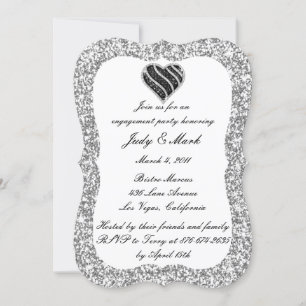 Silberner Glitzer Black Heart Engagement Party ein Einladung