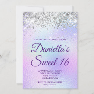Silberner Glitzer Blasser Iridescent Foil Sweet 16 Einladung
