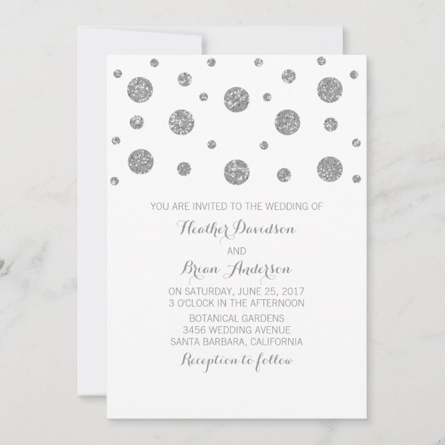 Silberner Glitzer Confetti Hochzeit Einladung (Vorderseite)