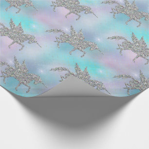 Silberner Glitzer Einhörner auf Pastel Geschenkpapier