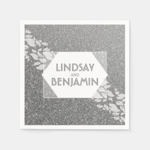 Silberner Glitzer Elegante Vintage Hochzeit Serviette