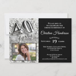 Silberner Glitzer Elegantes Foto 40. Geburtstag Pa Einladung