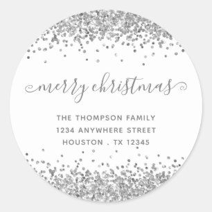 Silberner Glitzer Frohe Weihnachtsnachtsnacht Rück Runder Aufkleber