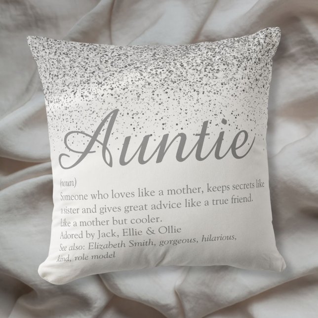 Silberner Glitzer für Tante und Tante Kissen (Silver Glitter Best Ever Auntie Aunt Definition Throw Pillow)