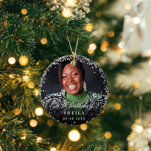 Silberner Glitzer Glitzern Foto Keramik Ornament