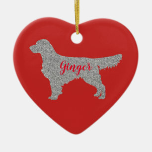 Silberner Glitzer Golden Retriever Weihnachtsschmu Keramik Ornament