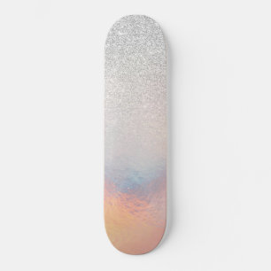 Silberner Glitzer Iridescent Holographische Strahl Skateboard