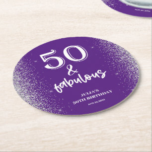 Silberner Glitzer Lila 50. Geburtstagsparty Runder Pappuntersetzer