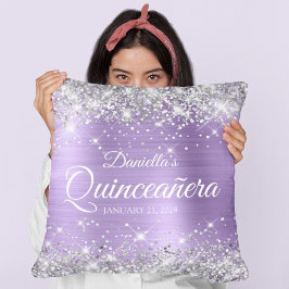 Silberner Glitzer Lila Fossil Quinceañera Kissen